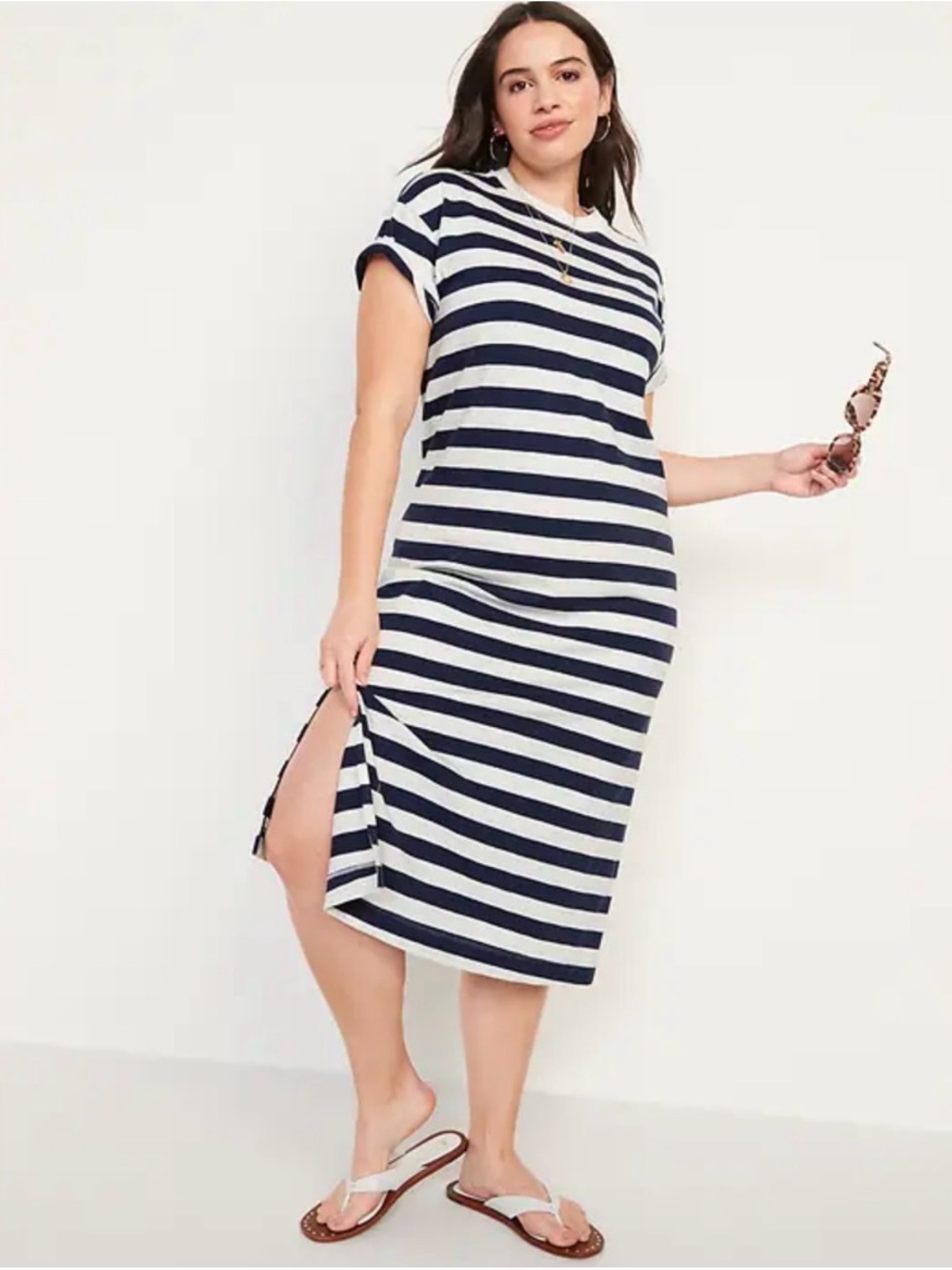 Old Navy Navy and White Vintage Striped T-Shirt Midi Dress